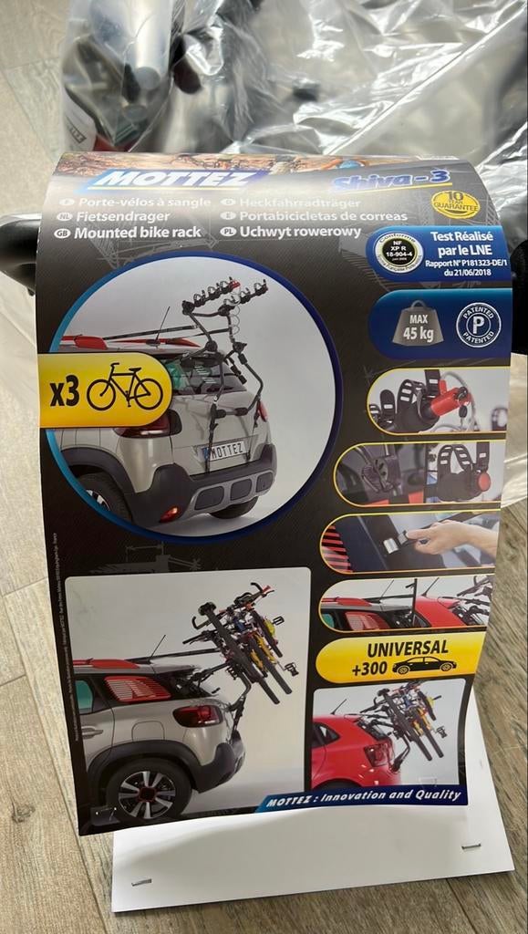 Mottez Shiva 3 Achterklep Fietsendrager - 3 Fietsen, Ophalen, Nieuw