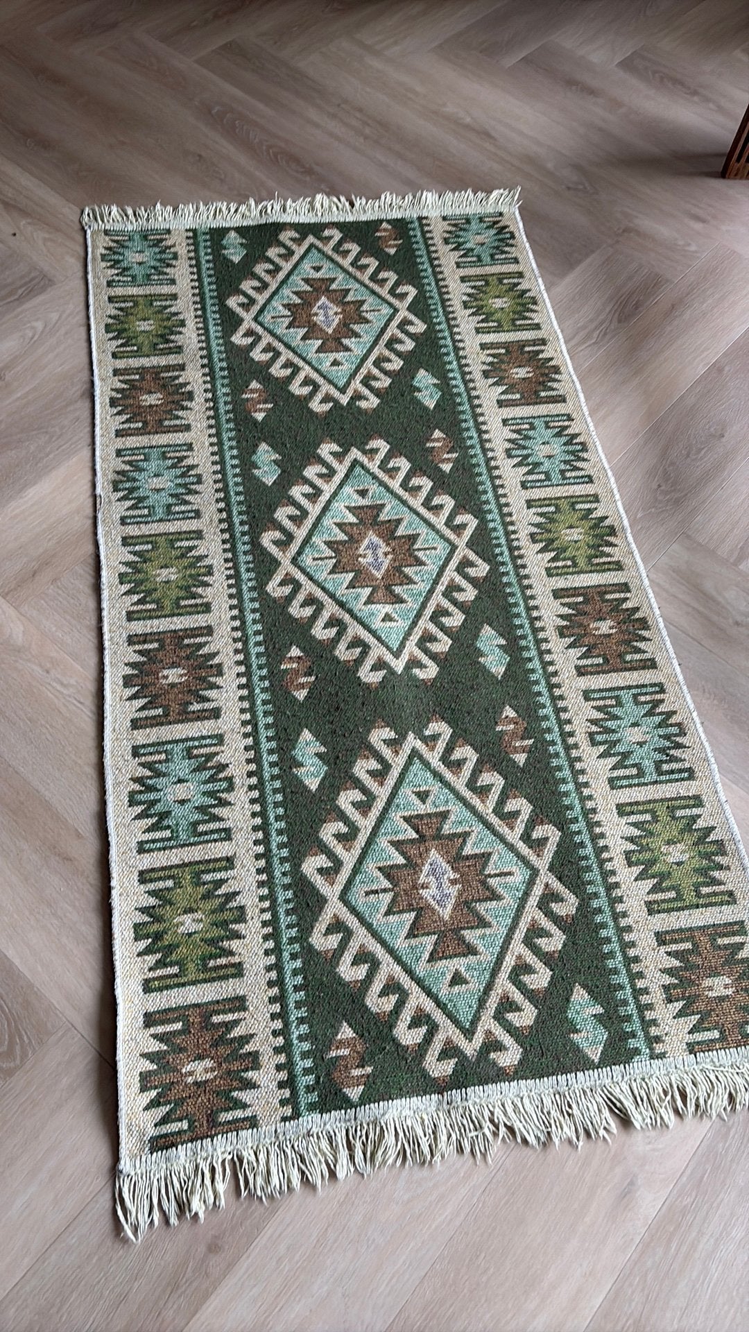 Vintage vloerkleed met franje, Ophalen of Verzenden, Zo goed als nieuw, Rechthoekig, 150 tot 200 cm