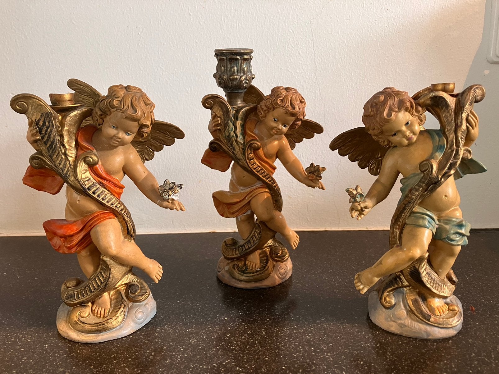 3x vintage putti kandelaar italy Roman Fontanini engel putto, Ophalen of Verzenden, Overige materialen