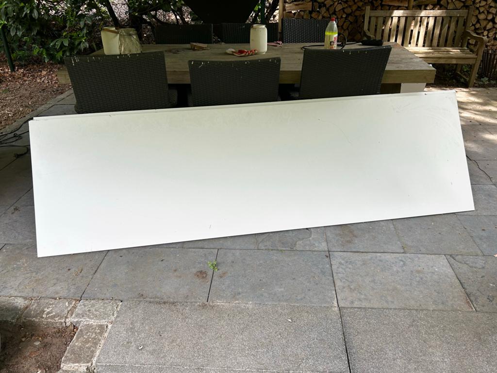 3 spaanplaten 9mm L2560xB750mm tweezijdig wit formica, Doe-het-zelf en Verbouw, Platen en Panelen, Ophalen, Gebruikt, Hout, Minder dan 20 mm