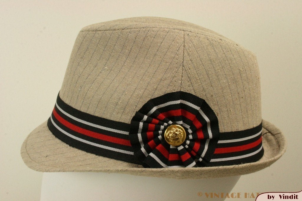 nieuwe hoed Trilby Hawkins beige krijtstreep linnen 57, Maat 38/40 (M), Hawkins, Nieuw, Ophalen of Verzenden