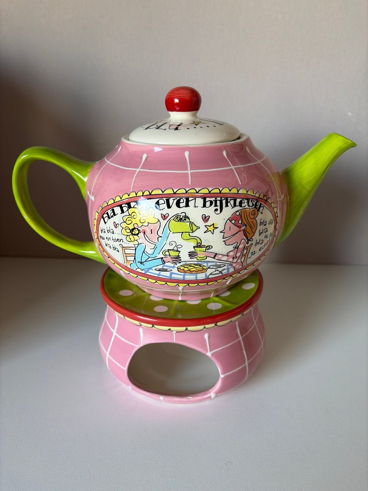 Blond Amsterdam theepot met theelichtje - Even bijkletsen, Zo goed als nieuw, Steen/keramiek, Meerkleurig, Ophalen