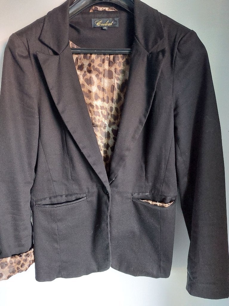 COOLCAT nette zwarte blazer, panterprint mt. M  ZGAN, Maat 38/40 (M), Zwart, Ophalen of Verzenden, Coolcat