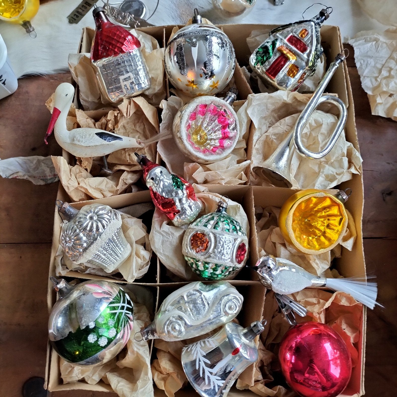 antieke oude kerstballen, mand , huis, auto etc. oude kerst, Diversen, Ophalen of Verzenden, Gebruikt