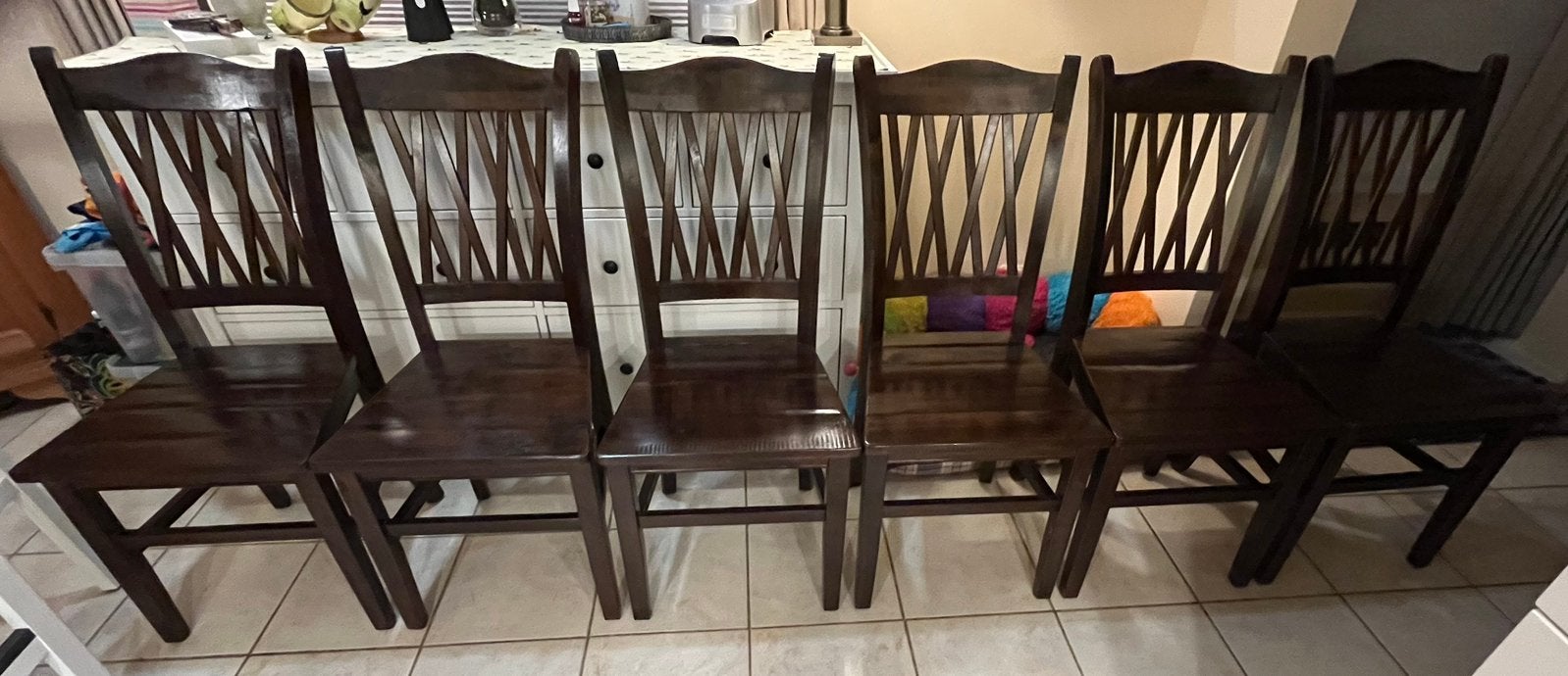 Eiken houten eetkamer stoelen ~ zes stuks.