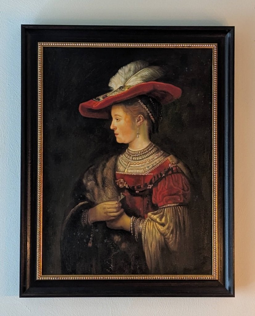 Reproductie van Saskia en profil in rijk gewaad,, Antiek en Kunst, Kunst | Schilderijen | Klassiek, Ophalen, Doek, Portret of Personen