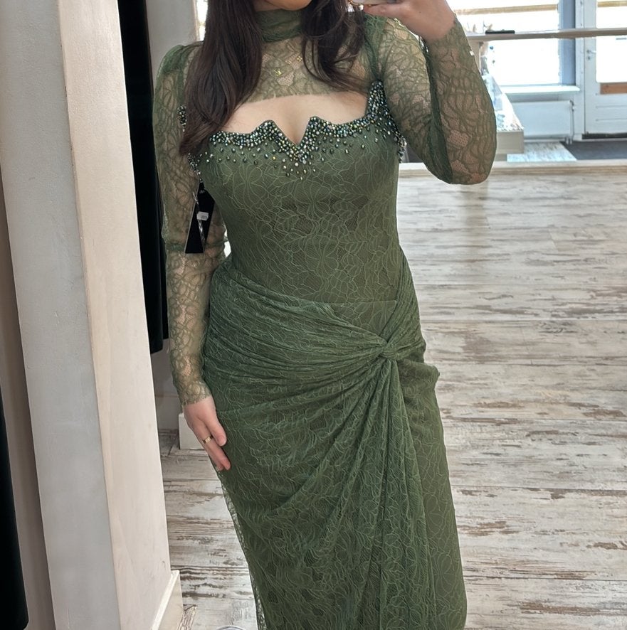 Groene galajurk met kant - maat M, Kleding | Dames, Maat 38/40 (M), Galajurk, Ophalen of Verzenden, Zo goed als nieuw