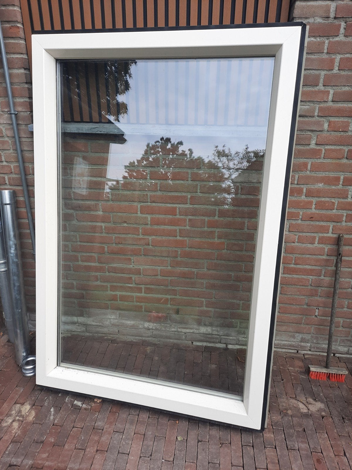 kunstof kozijn met dubbel glas ral 9001, Doe-het-zelf en Verbouw, Glas en Ramen, Gebruikt, Gevelraam of Ruit, 80 tot 120 cm, 160 cm of meer