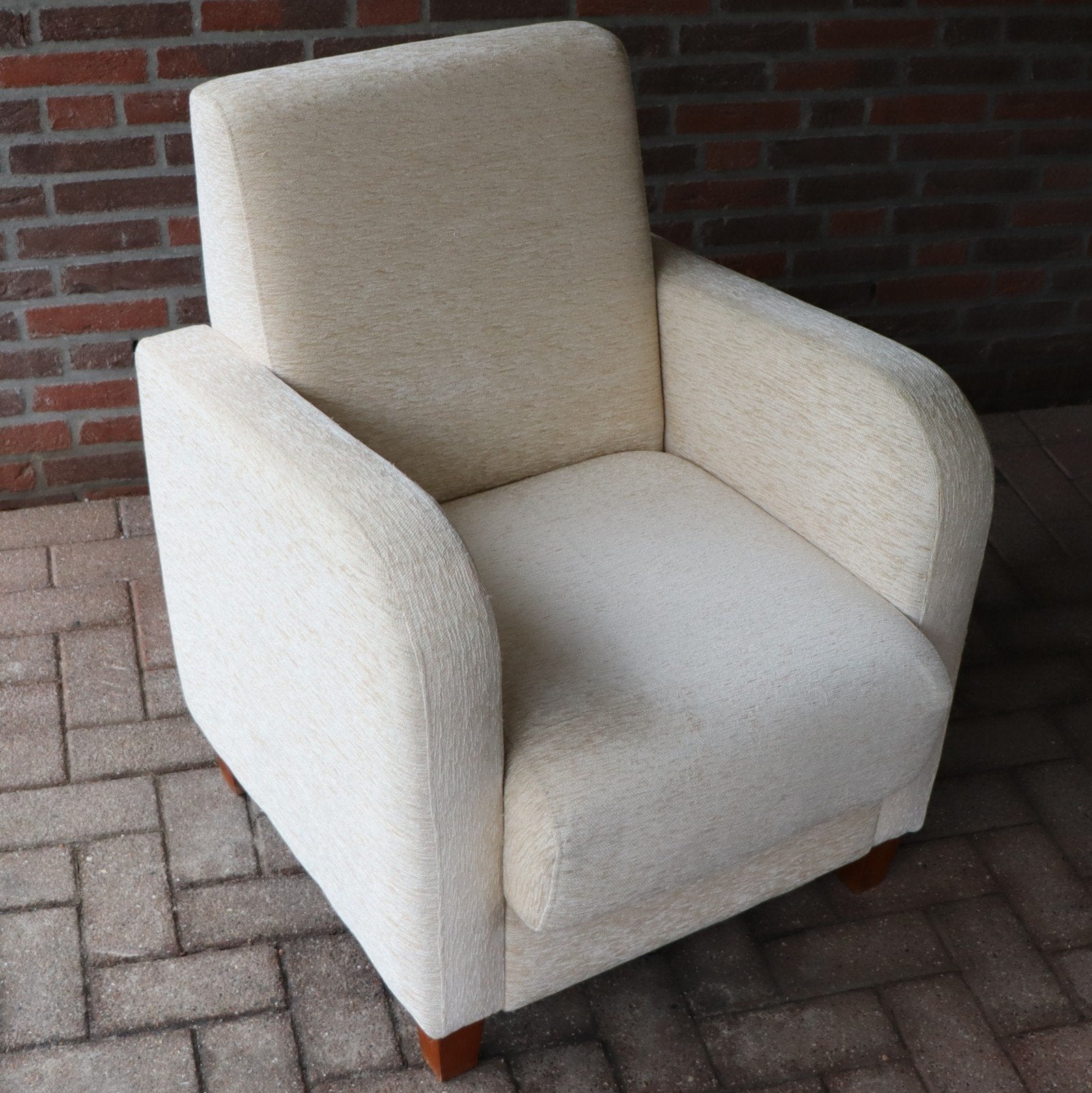 Beige fauteuil, Ophalen, Gebruikt, 75 tot 100 cm, 50 tot 75 cm