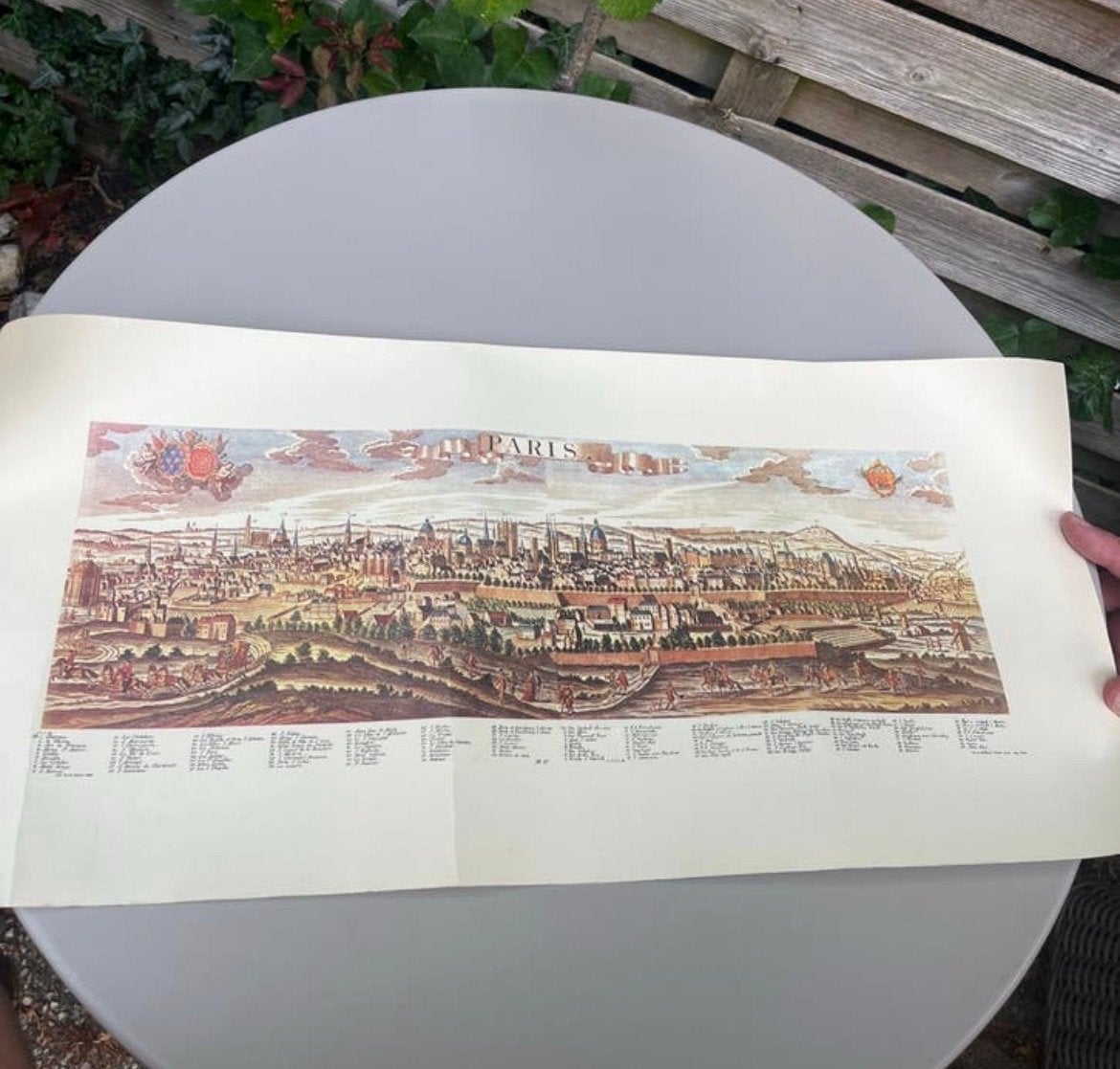 Vintage Parijs Stadsgezicht Poster - 59,5x27 cm, Gebruikt, Rechthoekig Liggend, Ophalen of Verzenden, A1 t/m A3