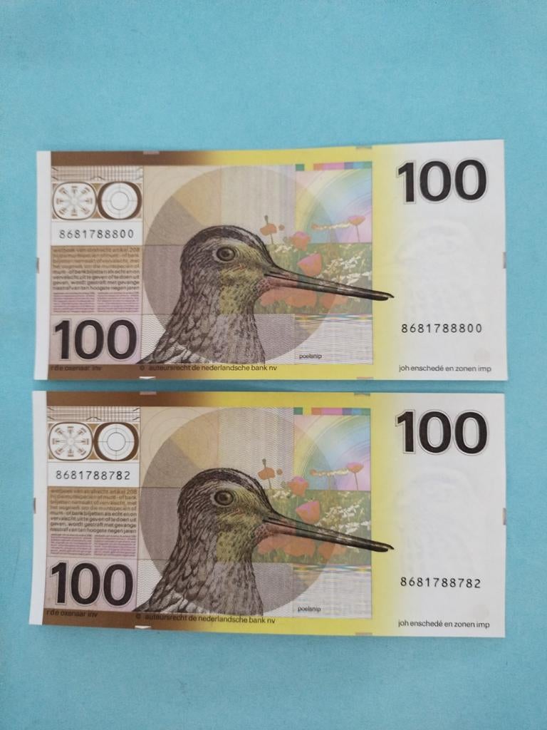 Top unc biljetten opvolgende serie, Postzegels en Munten, Ophalen of Verzenden, 10 gulden