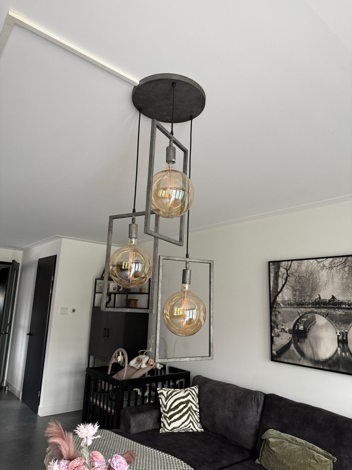Complete set lampen: hanglampen, staande lamp en kastlampen, Huis en Inrichting, Grijs, Industrieel, Zo goed als nieuw, Ophalen