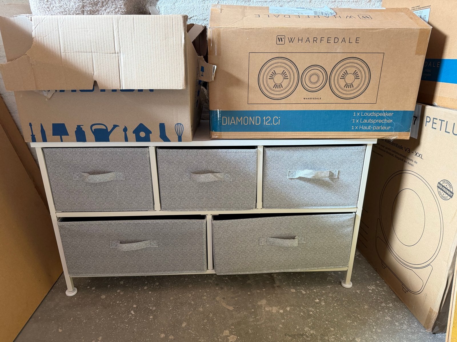 Ladekast met 5 stoffen lades - 102x30x55 cm, Huis en Inrichting, Ophalen, 100 tot 150 cm, 5 laden of meer, Zo goed als nieuw