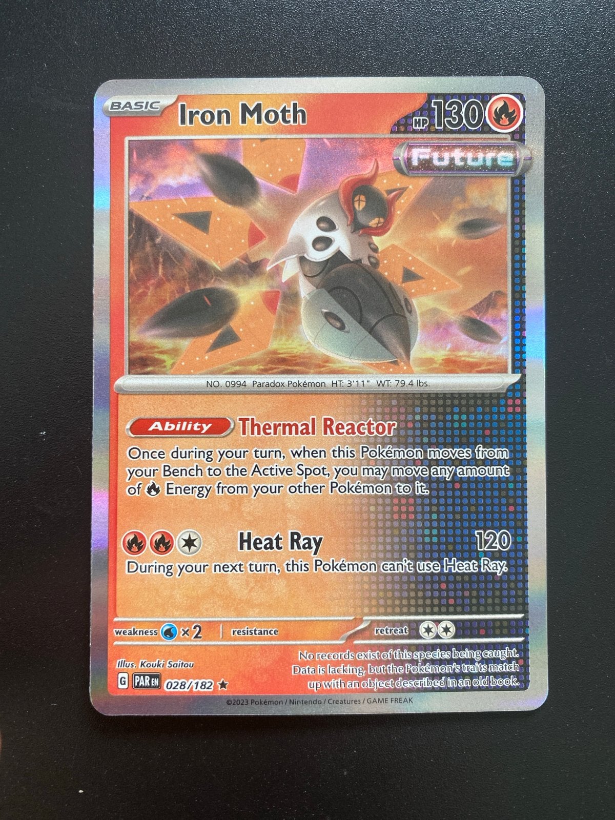 Iron Moth 028/182 Reverse Holo Pokémon Paradox Rift, Ophalen of Verzenden, Zo goed als nieuw, Losse kaart, Foil
