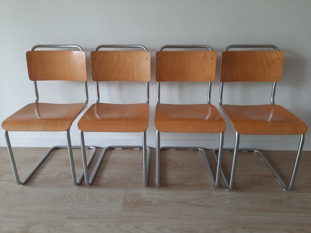 VINTAGE 4 stoelen Gispen 101 buisframe beuken, Ophalen, Gebruikt, Overige kleuren, Vintage