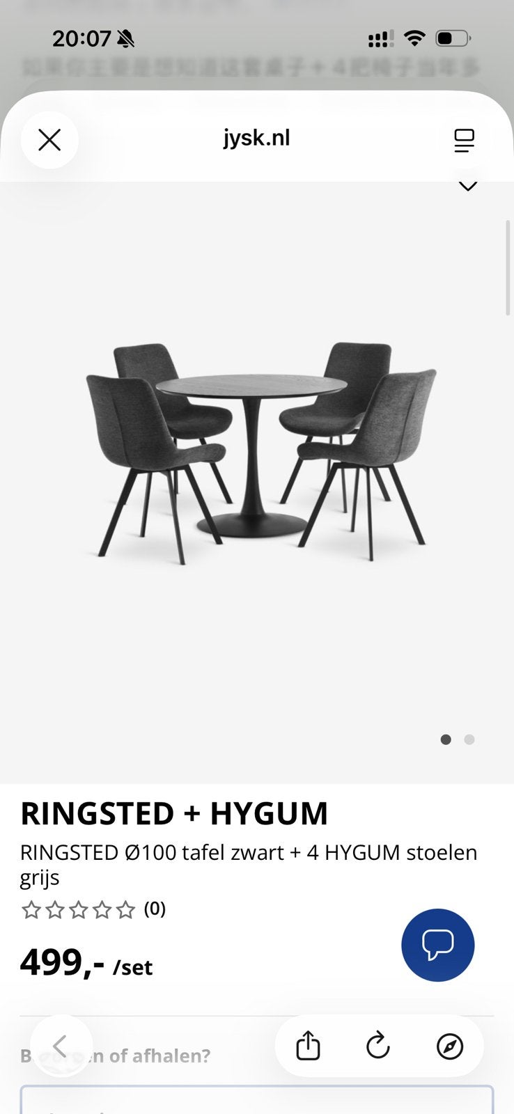 Titel: JYSK RINGSTED + 4 Grijze Eetkamerstoelen, Ophalen, Rond, Tot twee personen, 50 tot 100 cm