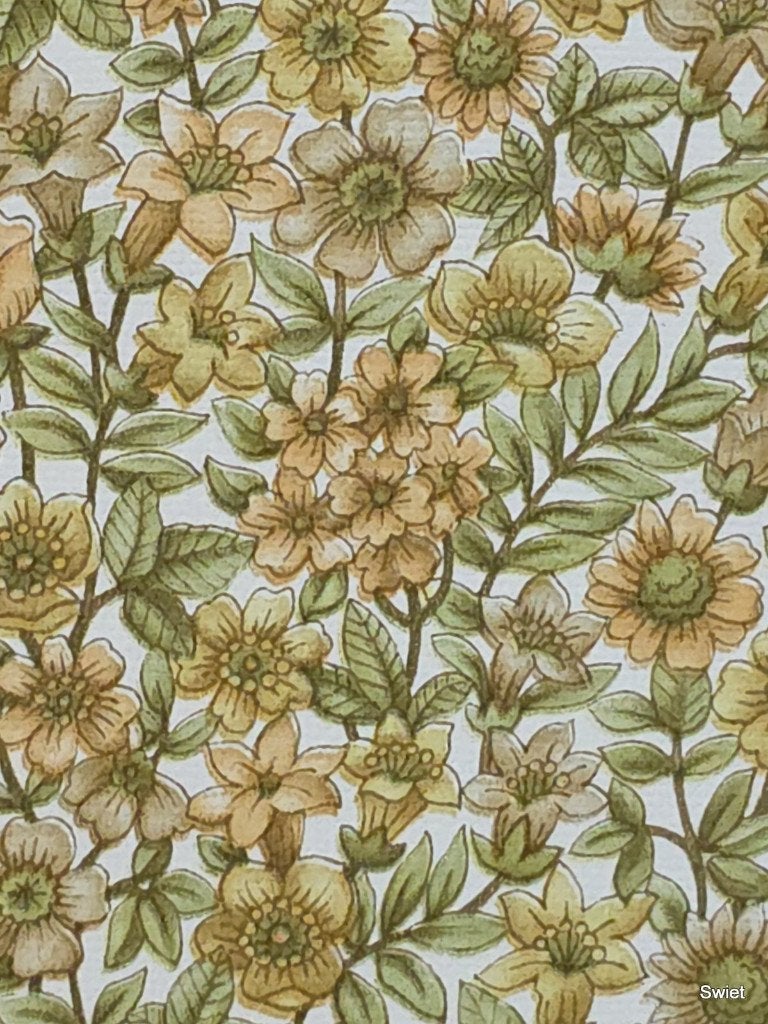 5681 mini bloemen groen geel steinmann vintage behang swiet, Ophalen of Verzenden, Groen