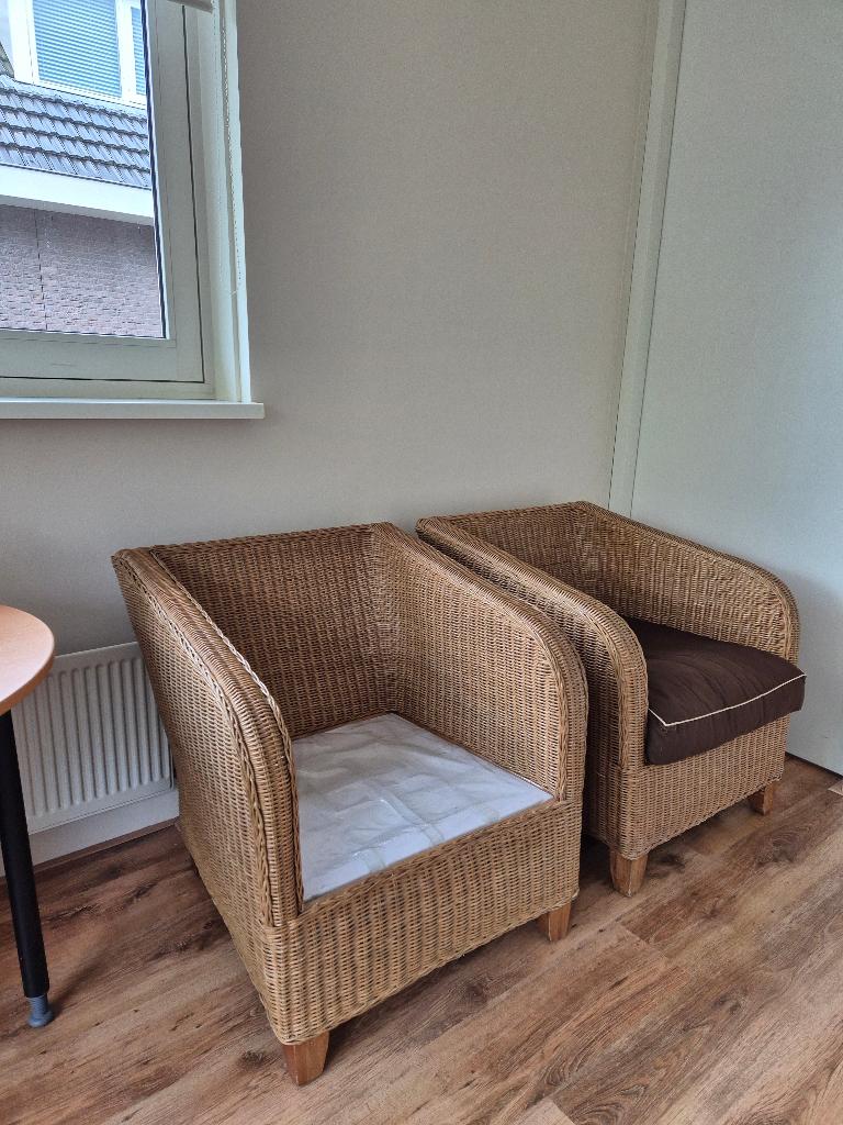 2 rotan stoelen / fauteuils, Ophalen, Gebruikt, Twee, Bruin