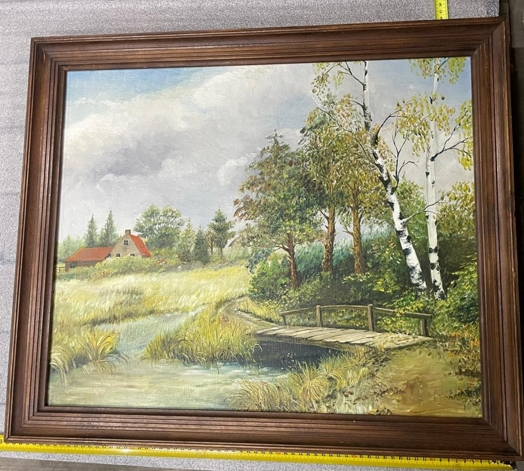 Schilderij landschap met boerderij, Antiek en Kunst, Kunst | Schilderijen | Klassiek, Ophalen