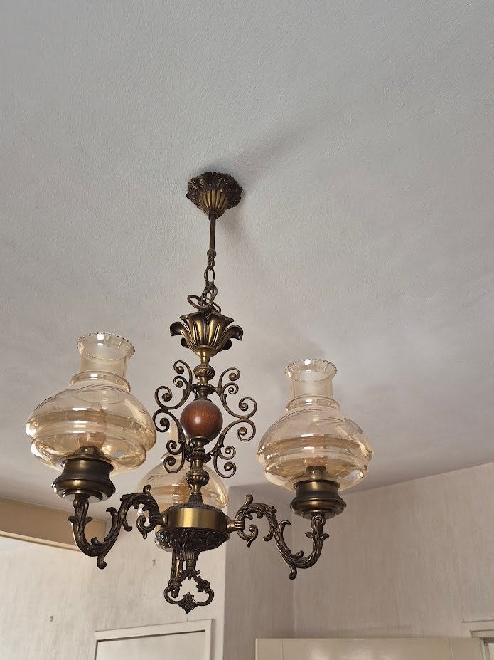Hanglamp met 3 glazen kelken - div. materialen, Antiek en Kunst, Ophalen
