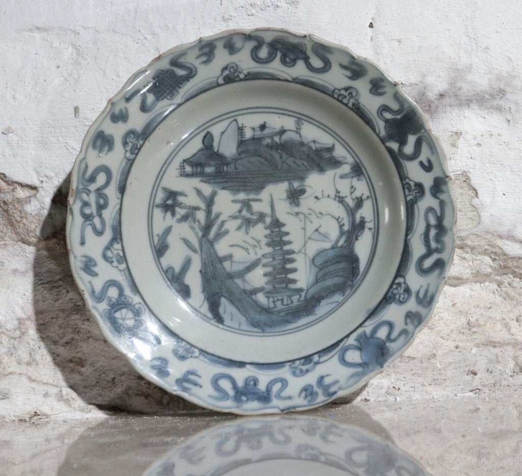 Chinese Swatow schotel pagodelandschap - late Ming ca 1600, Antiek en Kunst, Ophalen