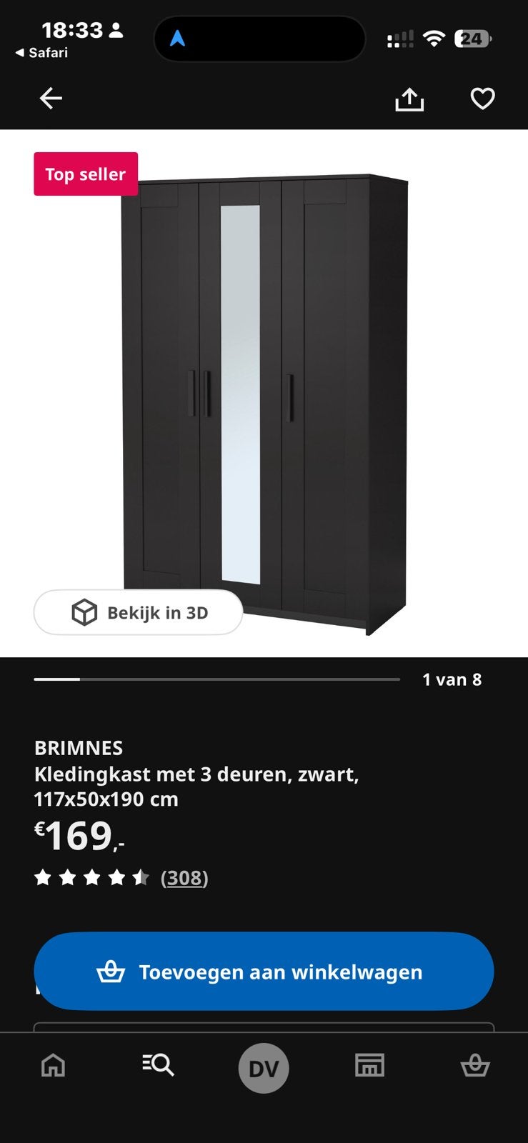 Ikea Brimnes kast, Huis en Inrichting, Kasten | Kledingkasten, Ophalen, 50 tot 100 cm, Zo goed als nieuw, Minder dan 100 cm