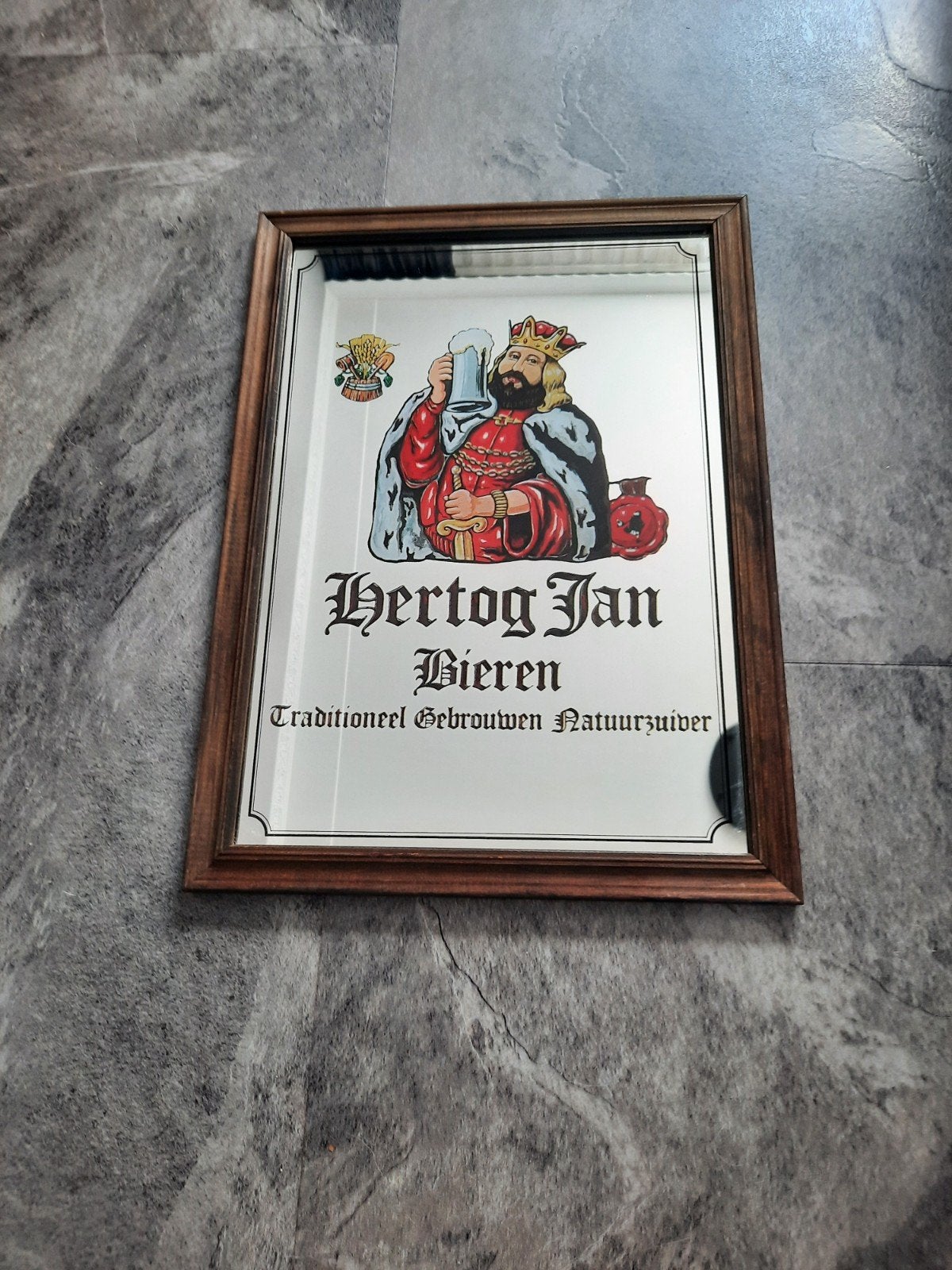 Hertog Jan spiegel met houten lijst - 47x34cm, Ophalen, Rechthoekig, Minder dan 50 cm, Minder dan 100 cm