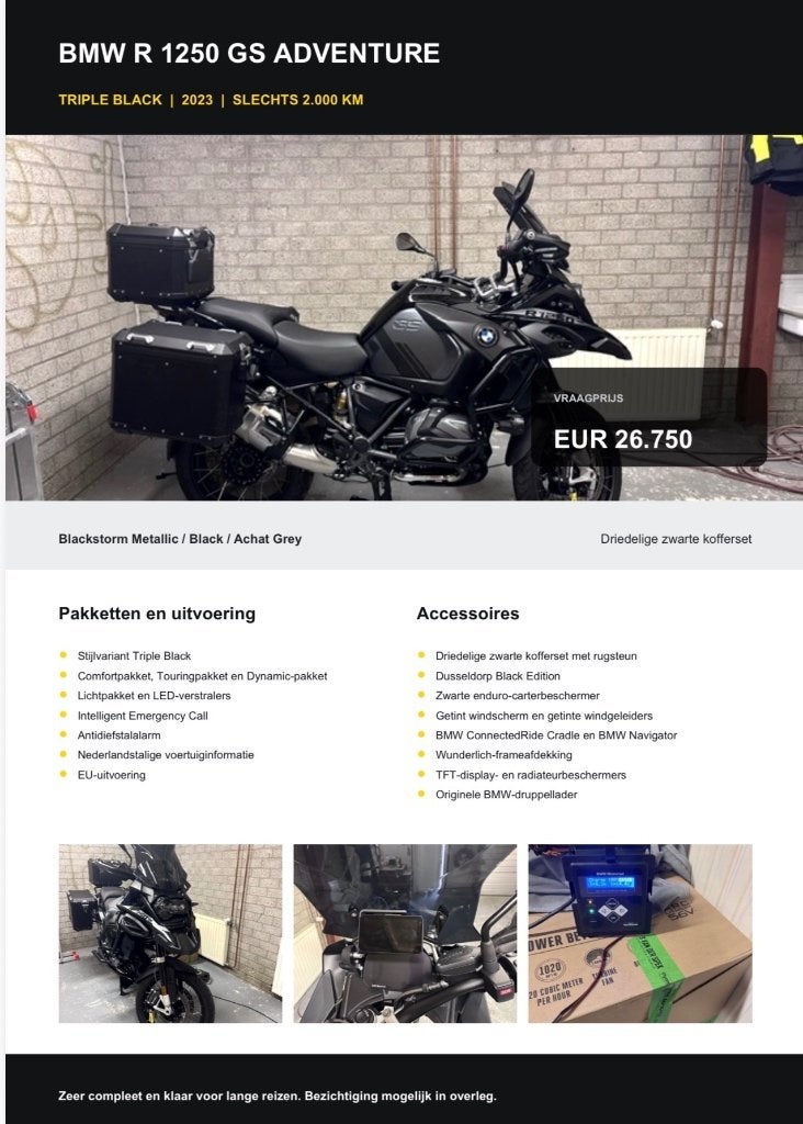 BMW R 1250 GS Adventure Triple Black 2023 - Slechts 2.000 KM, Occasion, Particulier, Toermotor, 1250 cc