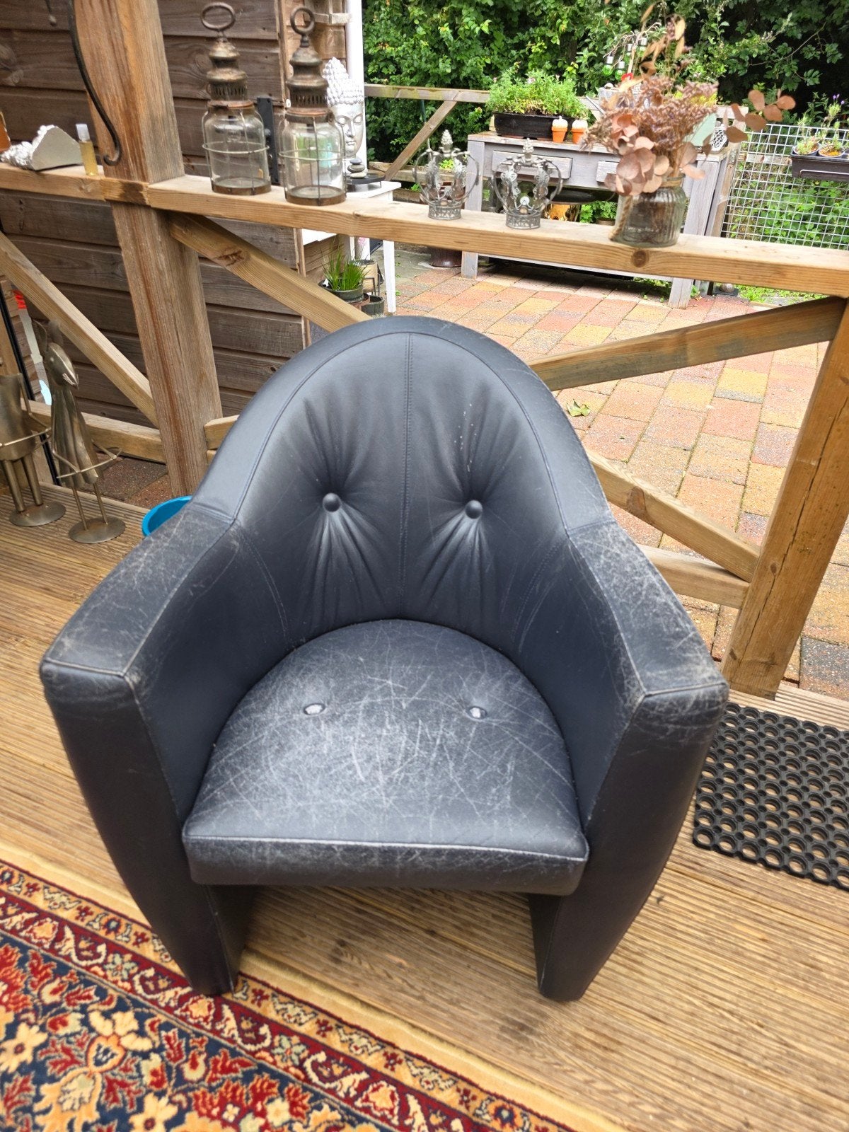 Leolux fauteuil - blauw leer, gebruikt, Gebruikt, Zwart, Design, Modern, Leer