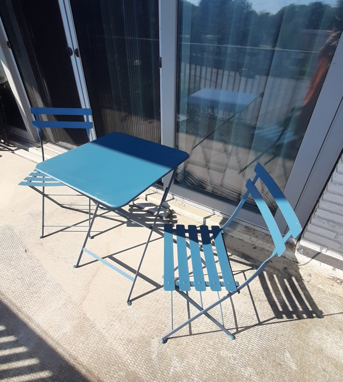 Blauwe bistro tuinset, vintage, Overige materialen, Gebruikt, Tuinset, Eettafel