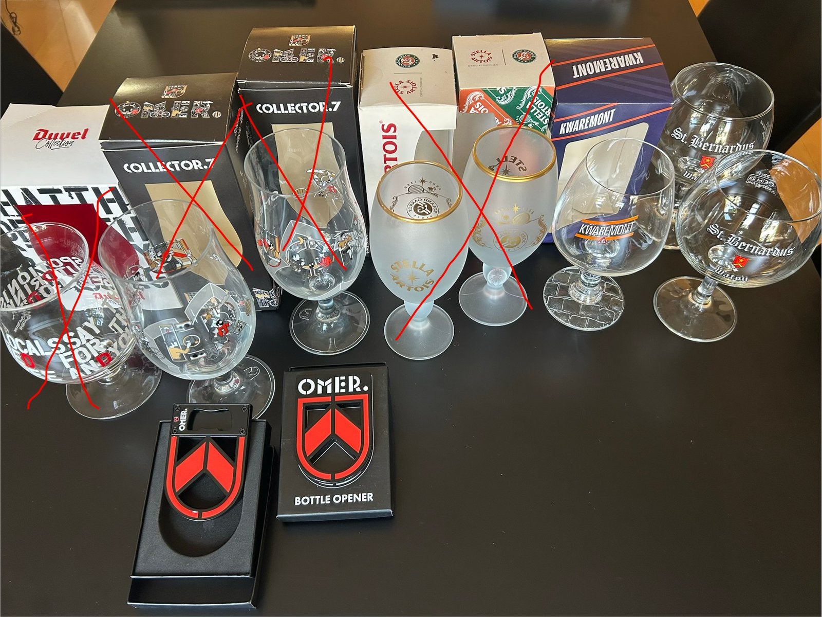 Collectie bierglazen en openers - deels in doos, Ophalen of Verzenden, Zo goed als nieuw, Bierglas