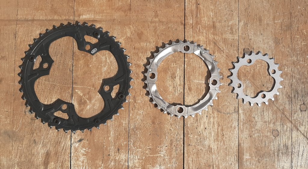 Gebruikte Set Shimano SG-X M9 44 - 32 - 22 T Kettingbladen, Ophalen, Zo goed als nieuw, Shimano SG-X M9 44 - 32 - 22 T Kettingbladen