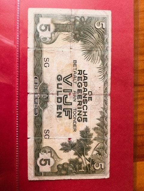 Nederlands-Indië 5 gulden 1942 – Japans bezettingsgeld, Ophalen of Verzenden, 5 gulden, Los biljet