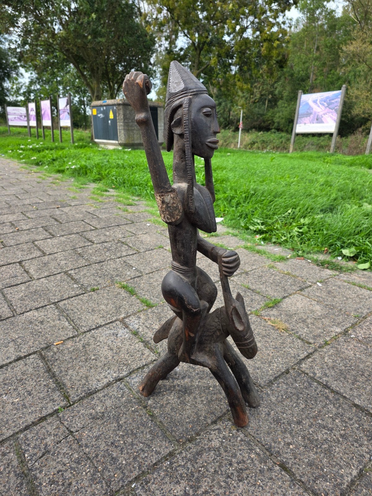Mali Fogon N'Dulei Nommo Beeld - 90 cm - Oude Reparaties, Antiek en Kunst, Hout, Afrika, Ophalen of Verzenden, Beeld