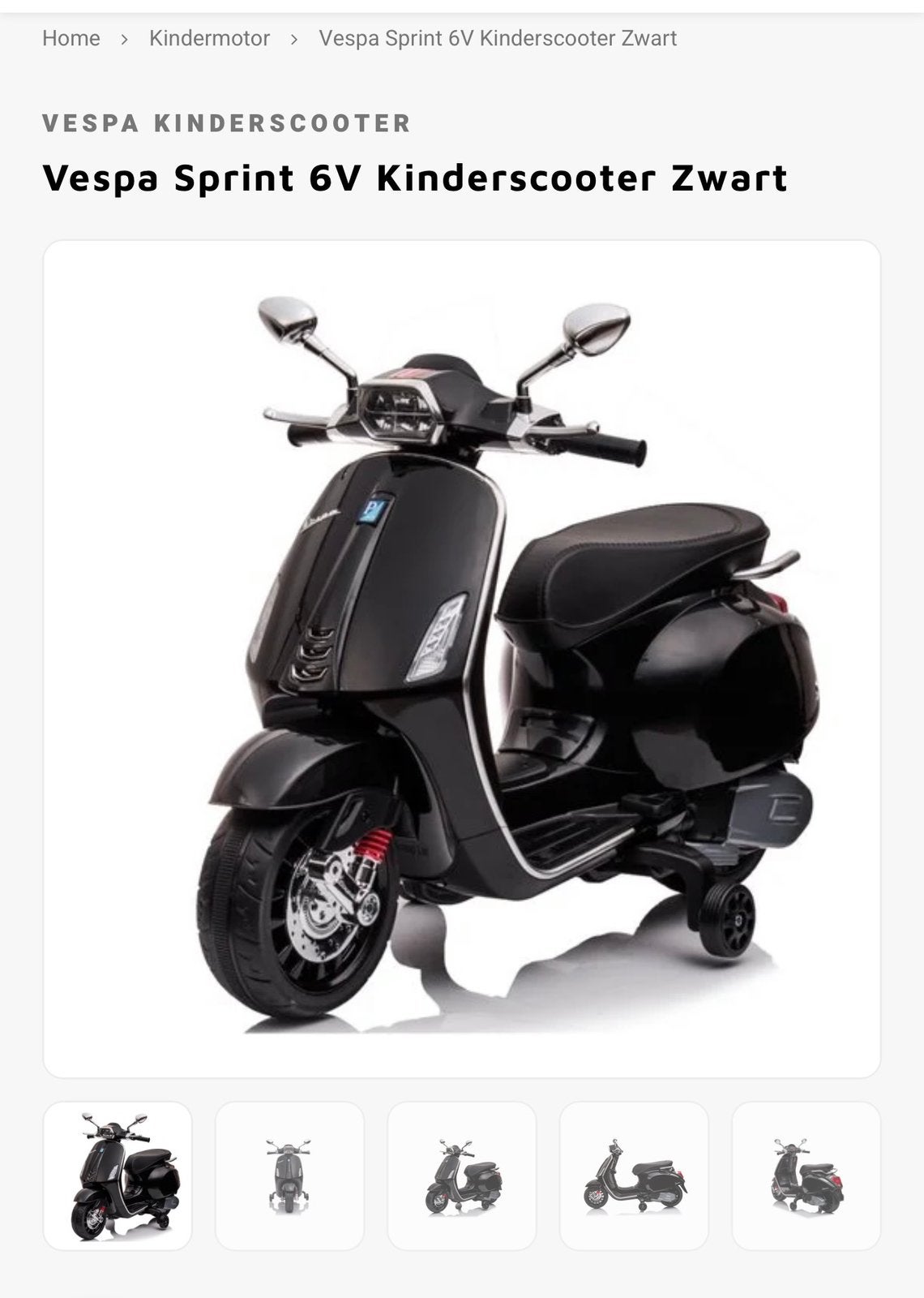 Vespa Sprint 6V Kinderscooter Zwart, Ophalen, Zo goed als nieuw, Benzine