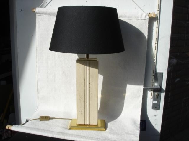 Twee Vintage travertin / koper tafellampen jaren 70, Ophalen of Verzenden, Gebruikt, Overige materialen