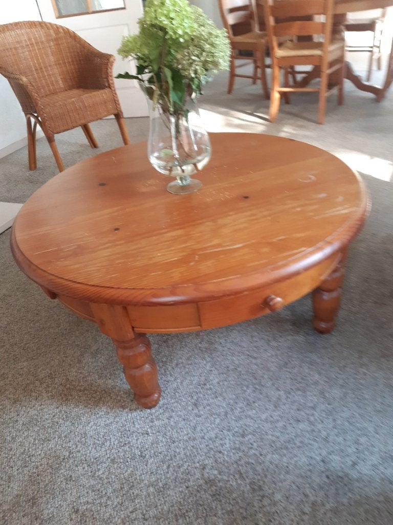 Ronde grenen salon tafel 100 cm., Huis en Inrichting, Tafels | Salontafels, Ophalen, Gebruikt, 50 tot 100 cm, Rond