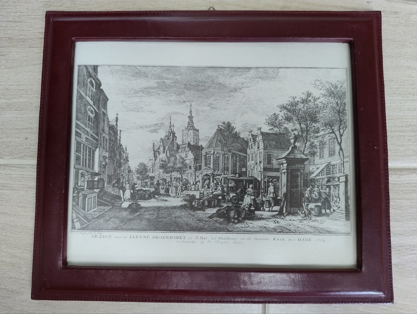 Antieke Print: Gezicht op de Kleyne Groenmarkt, Den Haag, Met tekst, Stadsgezicht, Ophalen of Verzenden, Gravure