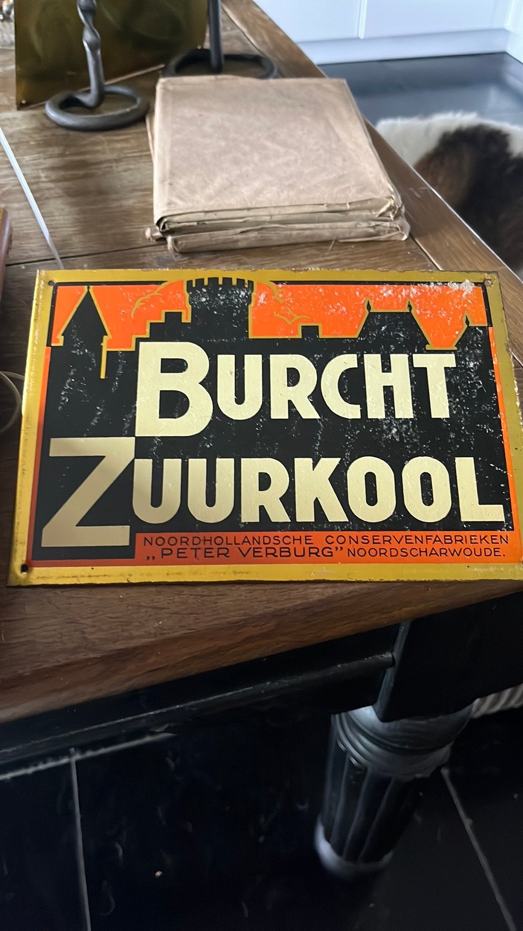 Burcht zuurkool blik bordje uit de jaren 30 vorige eeuw, Ophalen of Verzenden, Zo goed als nieuw, Reclamebord