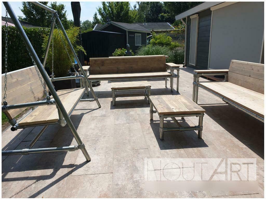 Schommelbank van steigerbuis met steigerhout, Info@hout-art.nl, Nieuw, Ophalen of Verzenden, Hoeves 3 in Schijndel