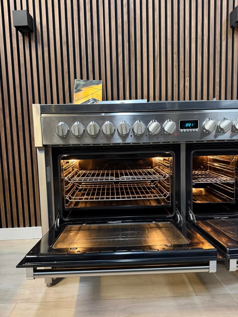 Luxe Rvs zwart Solitaire Fornuis 120 cm (Gratis bezorgen), Witgoed en Apparatuur, 5258sh, Halogeen, Gebruikt, Ophalen of Verzenden