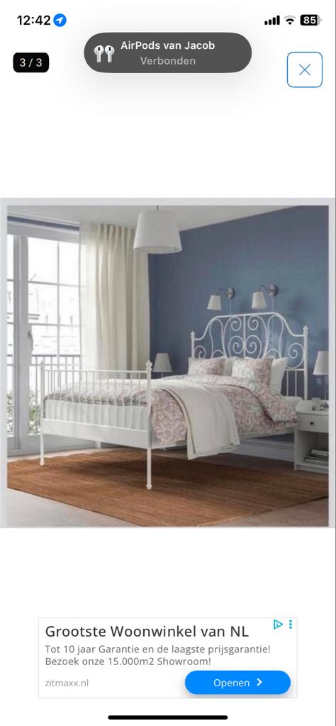 Ikea Leirvik bed  1,80  bij 2  meter lang met  lattenbodem, Huis en Inrichting, Slaapkamer | Bedden, Ophalen, Gebruikt, 90 cm
