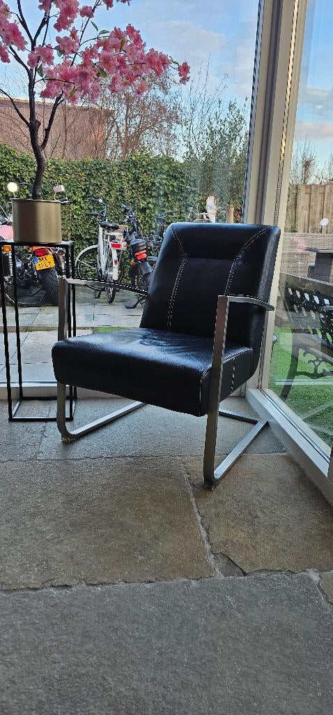 Fauteuil zwart leer, Ophalen, Gebruikt, 75 tot 100 cm, Leer