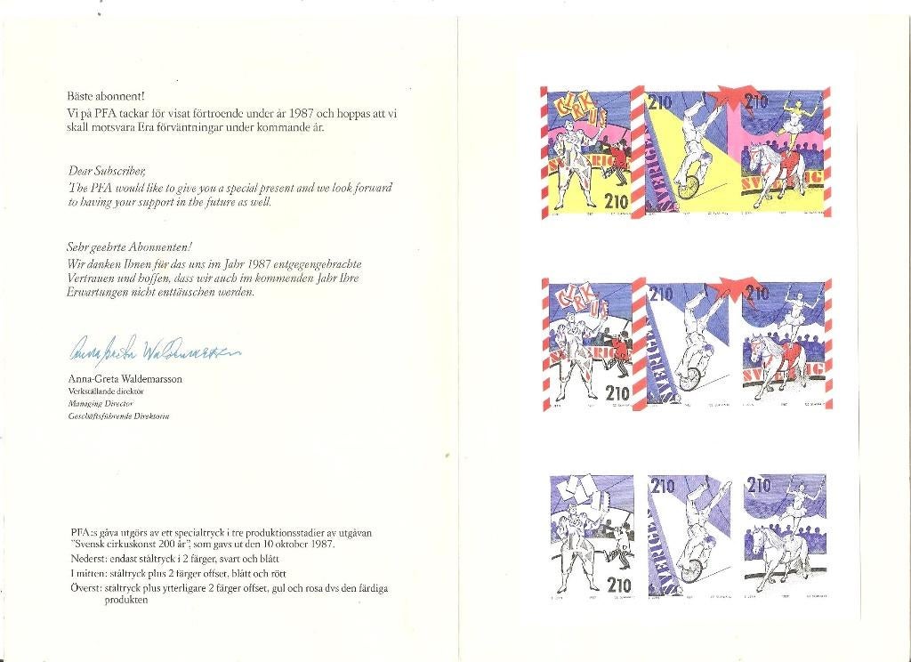 Zweden posterijen folder met testprint  blok (1987), Verzenden, Overige thema's