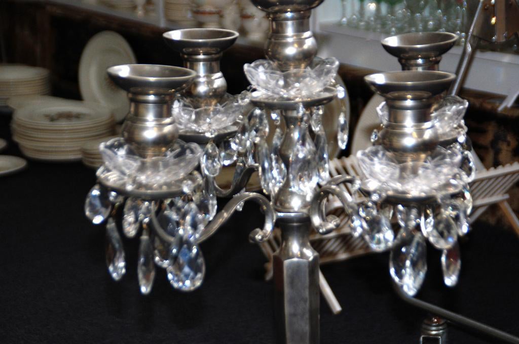 kandelaar/Antieke zware chroom kandelaar, Huis en Inrichting, Woonaccessoires | Kandelaars en Kaarsen, Ophalen of Verzenden, Zo goed als nieuw