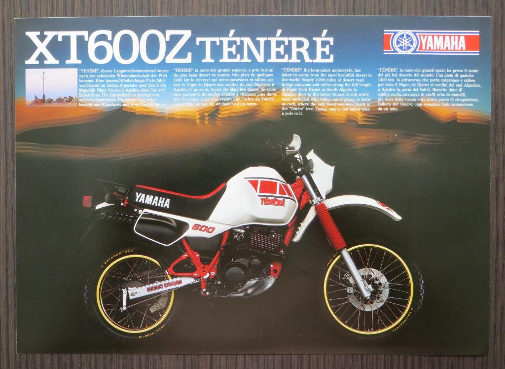 Folder Yamaha XT 600 Z Ténéré - 1983 - 2 blz (meertalig), Motoren, Handleidingen en Instructieboekjes, Verzenden, Yamaha