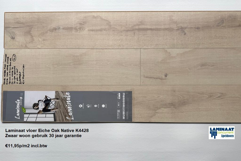 Laminaat Eiche Oak Native Maple plank 8mm €11,95p/m2 inc.btw, 75 m² of meer, Beige, Ophalen of Verzenden, Zo goed als nieuw