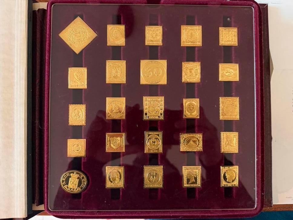 Zilver met goud vergulde postzegels Franklin mint, Postzegels en Munten, Munten | Europa | Euromunten, Setje, Overige waardes