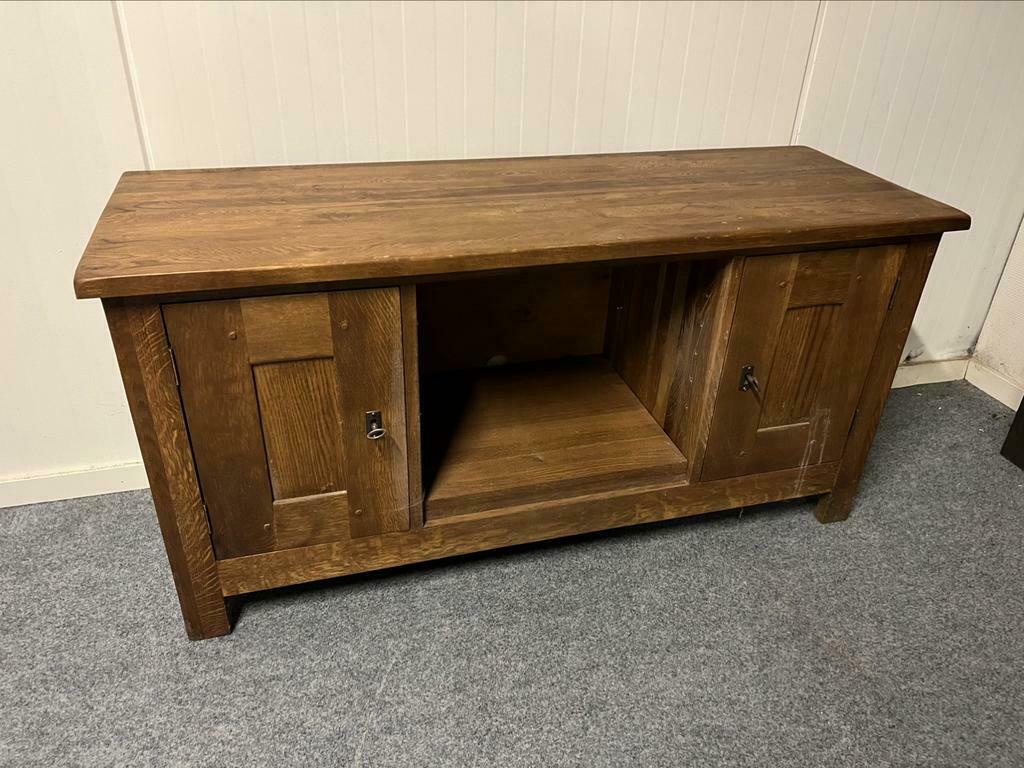 Eiken tv meubel nr 8. 129x42x60 cm., Ophalen of Verzenden, Zo goed als nieuw
