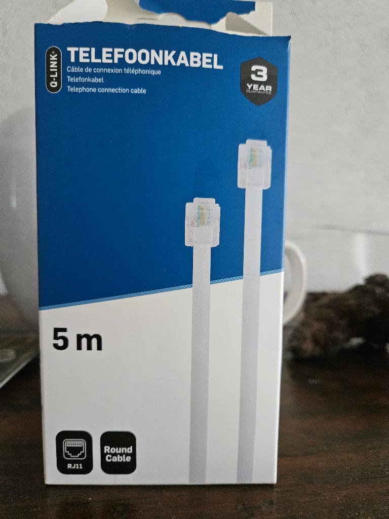 telefoonkabel 5m rond RJ11 aansluiting, Verzenden, Nieuw